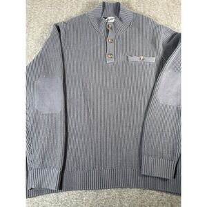 Duluth Trading Mens Sweater 3XL Gray Thick Heavy 1/4 Button Pullover Elbow Pad